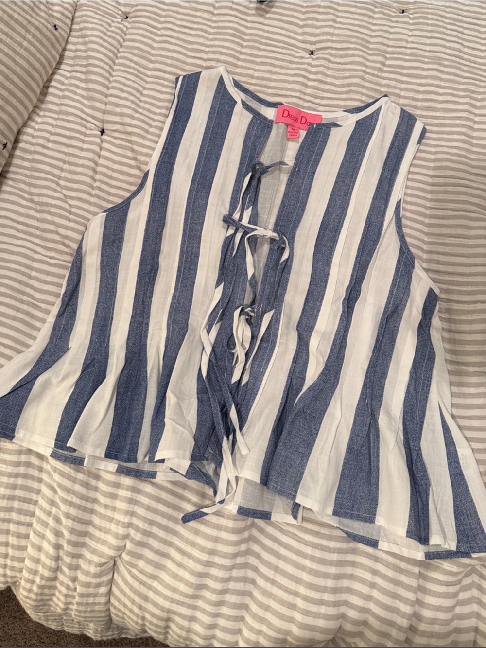 Dress Day Blue & White Striped Two-Piece Tie-Front Set NWOT - Picture 3 of 4
